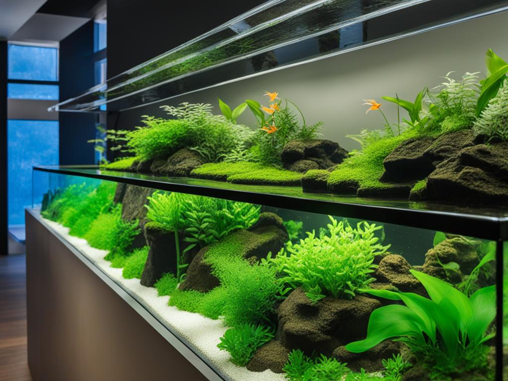 Acuario iluminado con plantas acuáticas