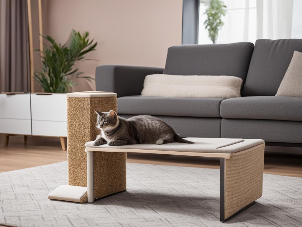 Mueble moderno integrado con rascador para gatos