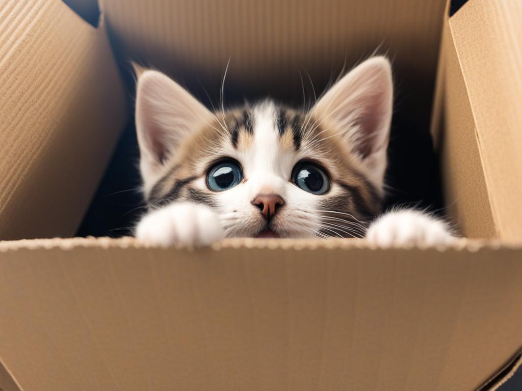 Gatito jugando en caja de cartón