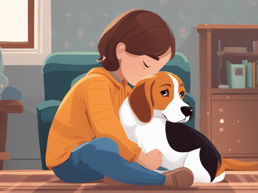 Niño abrazando a su mascota Beagle