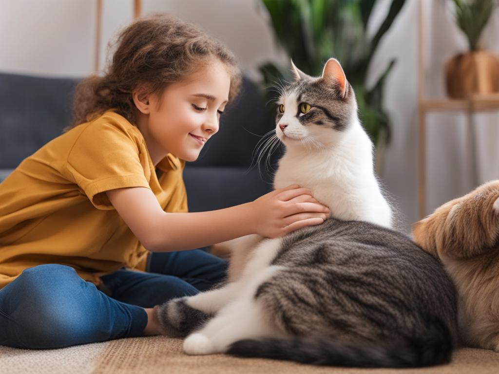 Niño realizando terapia asistida con un gato