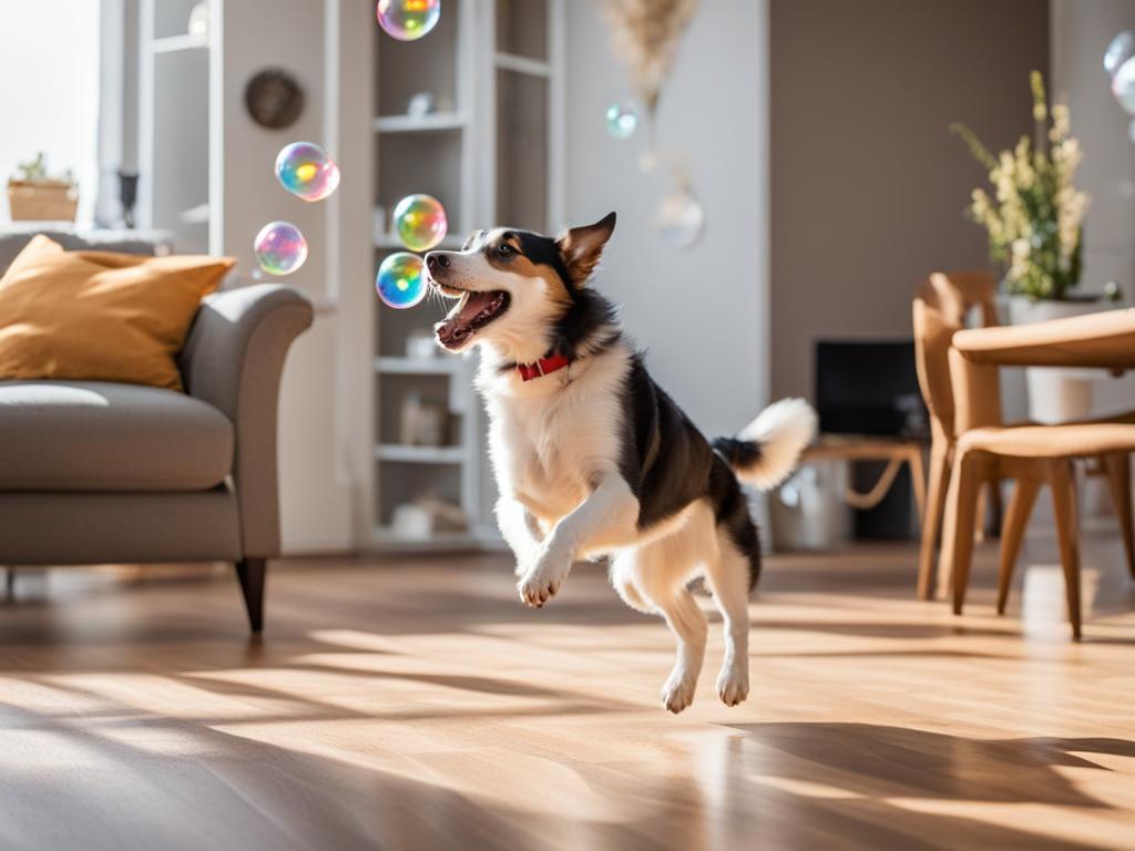 Perro Jugando con Burbujas