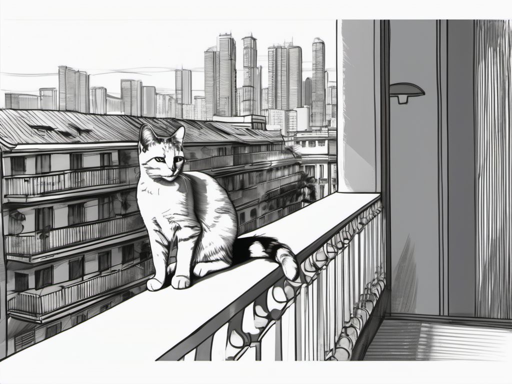 Gato curioso en balcón urbano