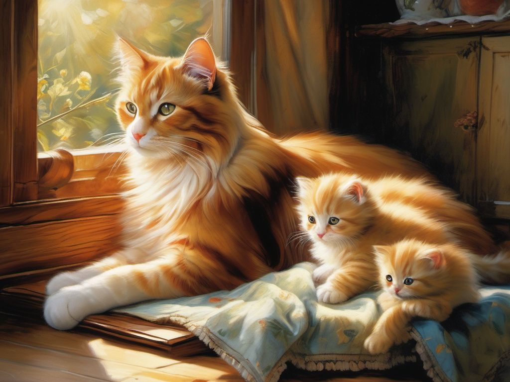 Una madre gata amamantando a sus gatitos