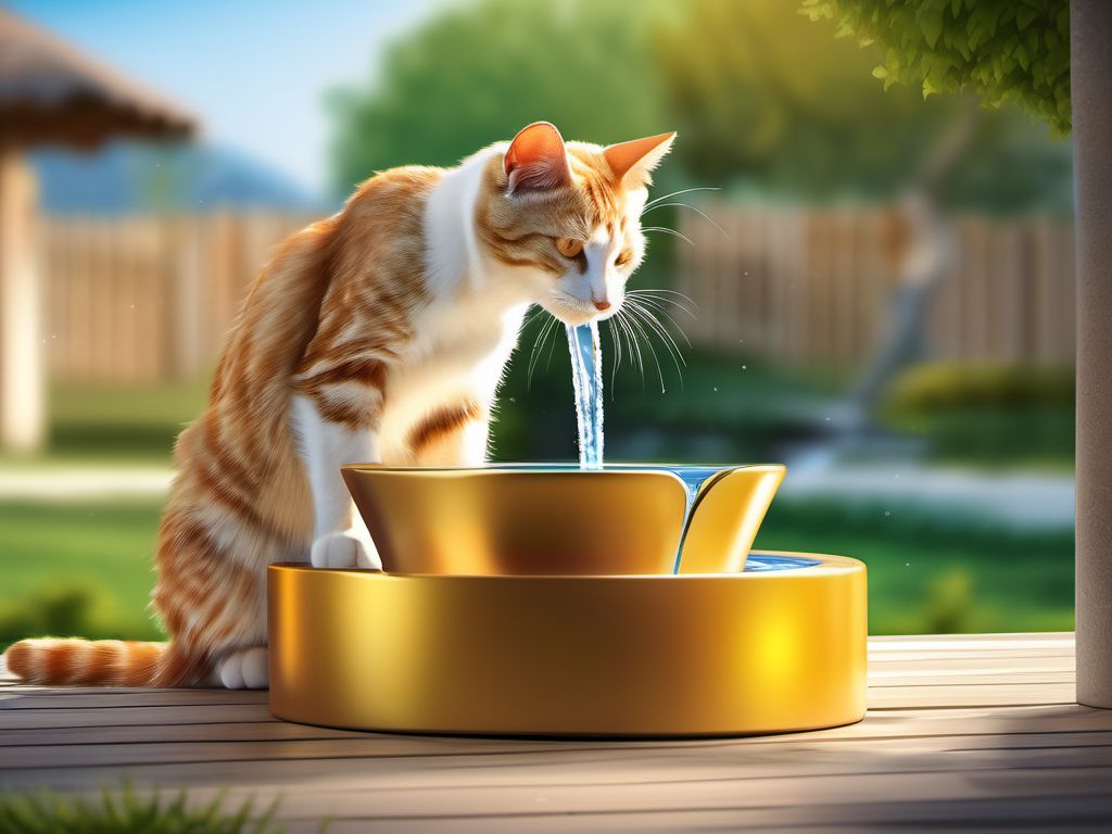 Gato bebiendo de fuente de agua
