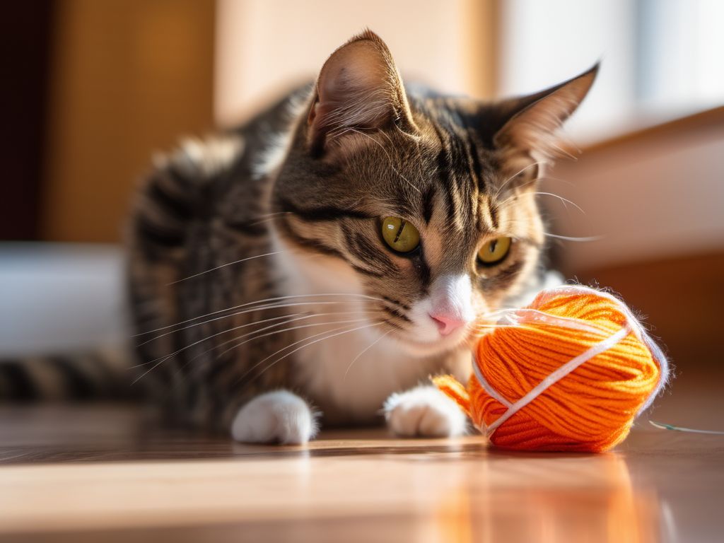 Gato jugando con ratón de calcetín casero