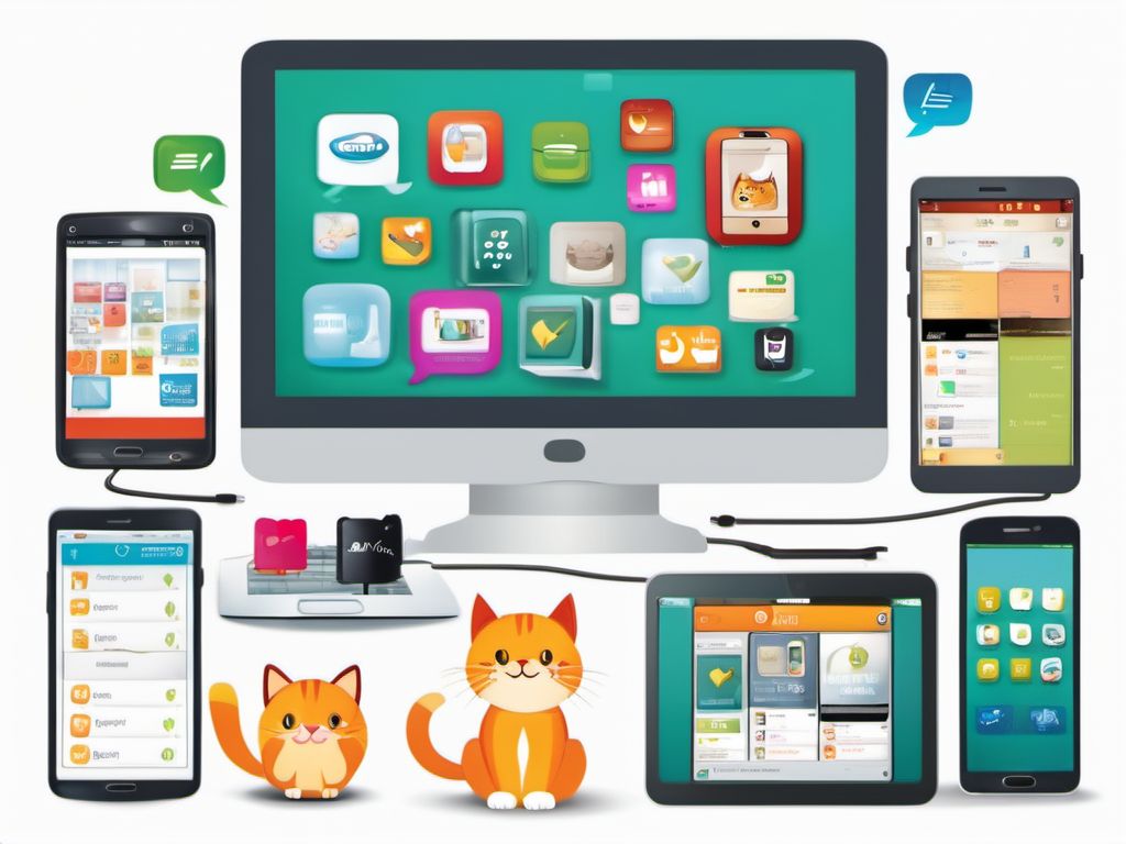 Gato junto a dispositivos con apps felinas